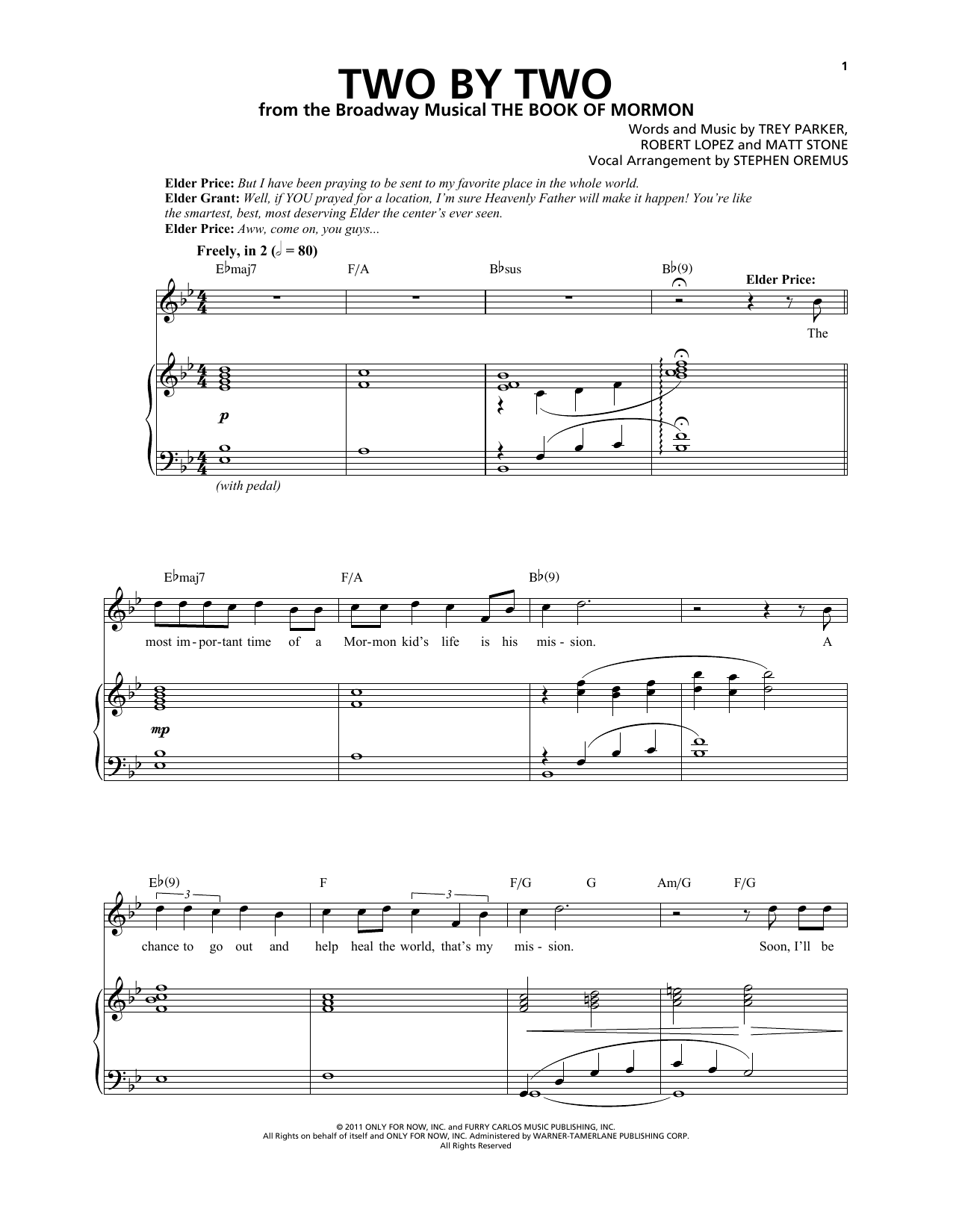 Trey Parker & Matt Stone Two By Two sheet music notes and chords arranged for Piano & Vocal