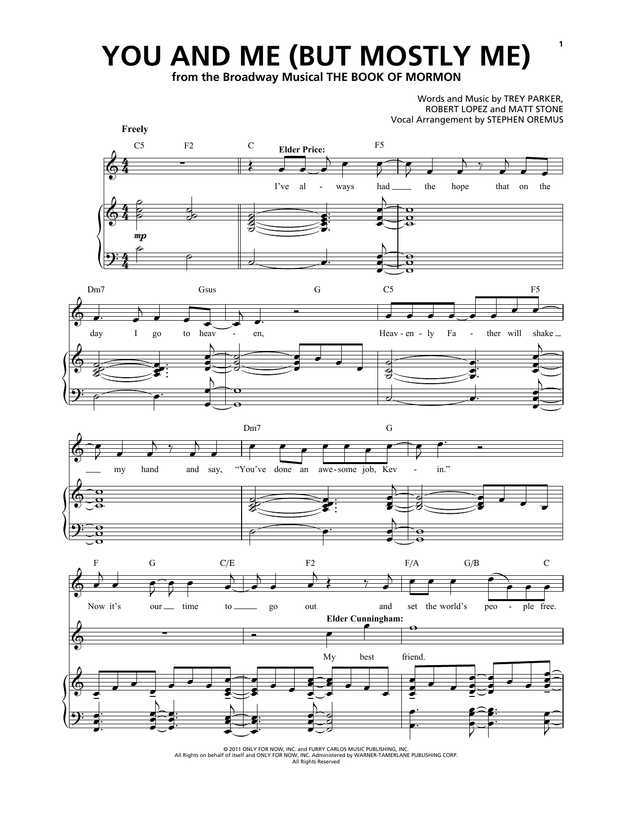 Trey Parker & Matt Stone You And Me (But Mostly Me) sheet music notes and chords arranged for Piano & Vocal