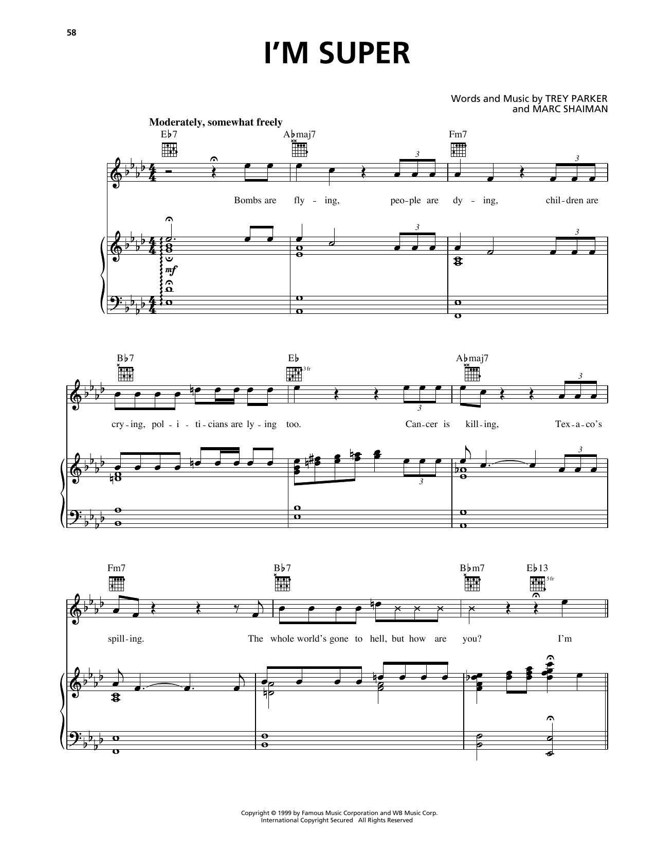 Trey Parker I'm Super (from South Park) sheet music notes and chords arranged for Piano, Vocal & Guitar Chords (Right-Hand Melody)