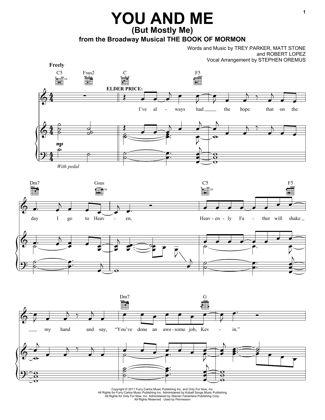 Trey Parker You And Me (But Mostly Me) sheet music notes and chords arranged for Piano, Vocal & Guitar Chords (Right-Hand Melody)
