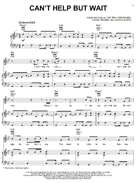 Trey Songz Can't Help But Wait sheet music notes and chords arranged for Piano, Vocal & Guitar Chords (Right-Hand Melody)