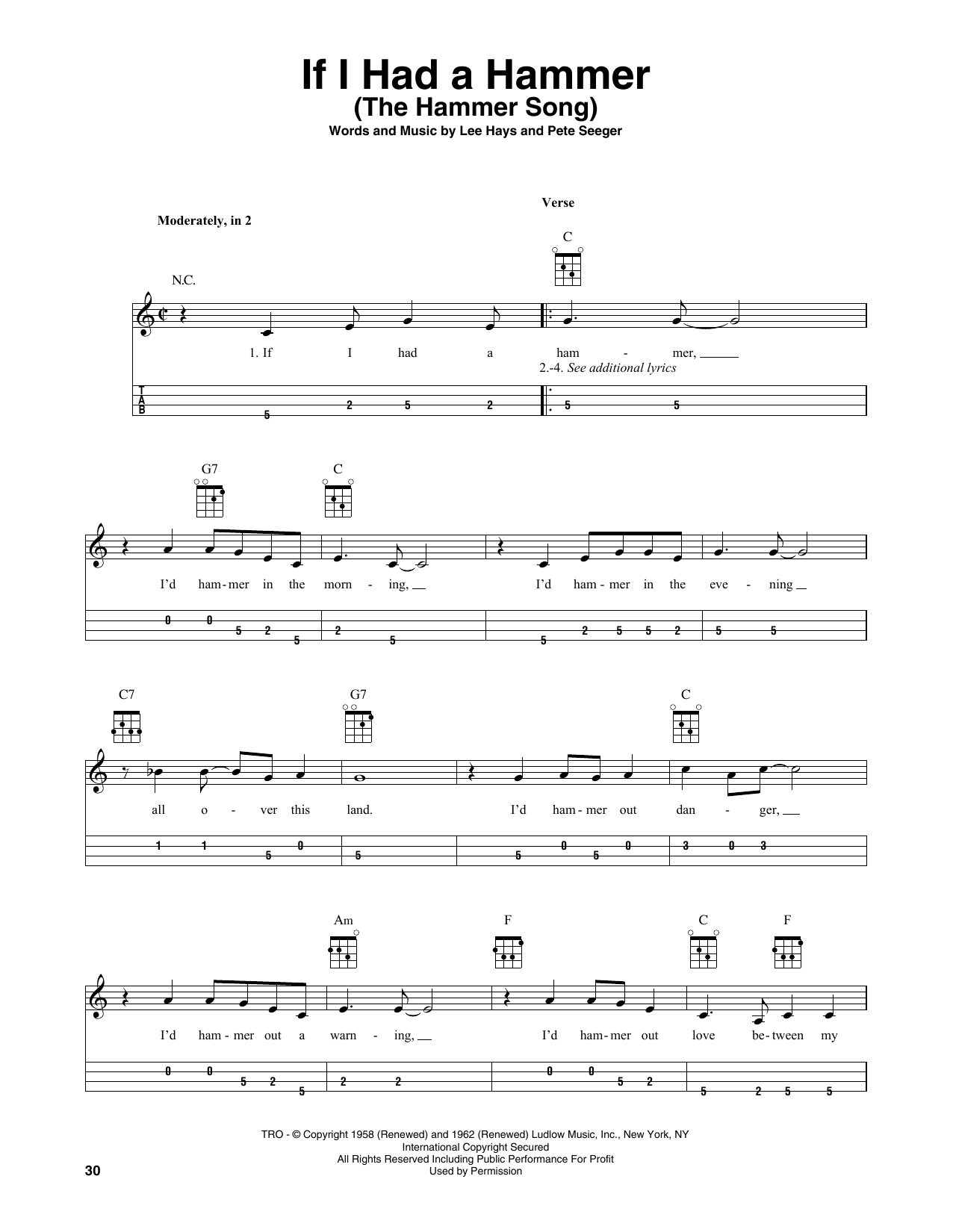 Trini Lopez If I Had A Hammer (The Hammer Song) sheet music notes and chords arranged for Mandolin