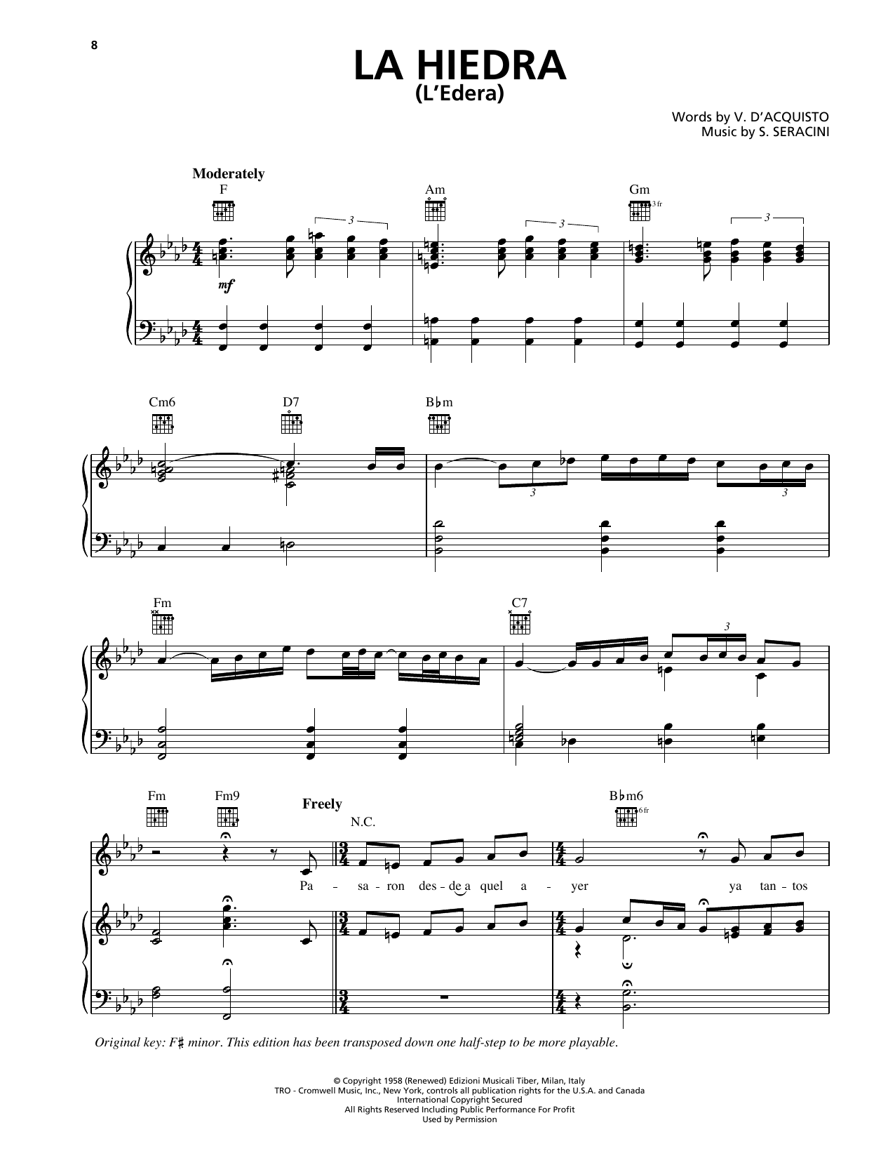 Trio Los Panchos La Hiedra (L'Edera) sheet music notes and chords arranged for Piano, Vocal & Guitar Chords (Right-Hand Melody)