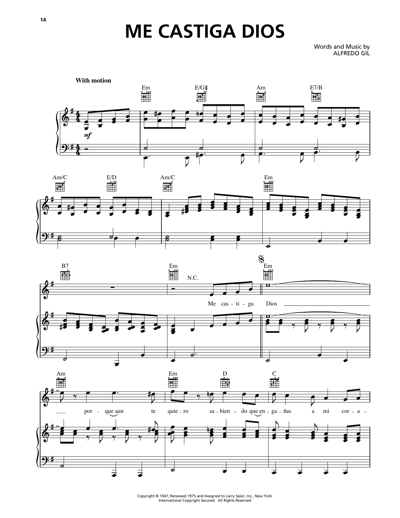 Trio Los Panchos Me Castiga Dios sheet music notes and chords arranged for Piano, Vocal & Guitar Chords (Right-Hand Melody)