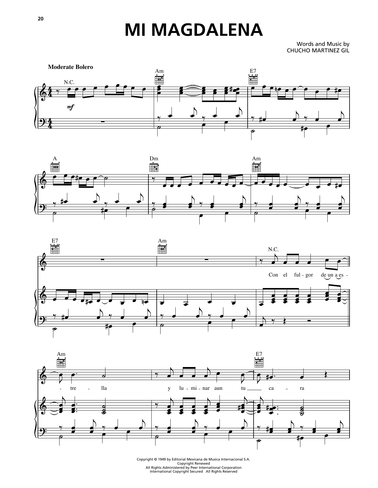 Trio Los Panchos Mi Magdalena sheet music notes and chords arranged for Piano, Vocal & Guitar Chords (Right-Hand Melody)