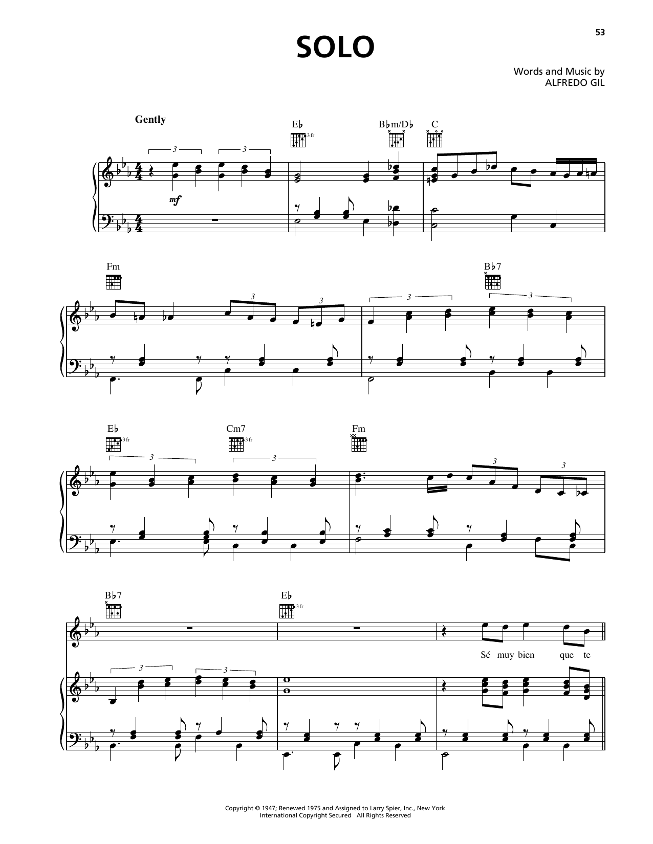 Trio Los Panchos Solo sheet music notes and chords arranged for Piano, Vocal & Guitar Chords (Right-Hand Melody)