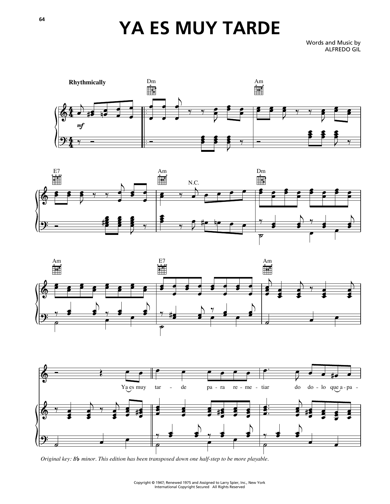 Trio Los Panchos Ya Es Muy Tarde sheet music notes and chords arranged for Piano, Vocal & Guitar Chords (Right-Hand Melody)