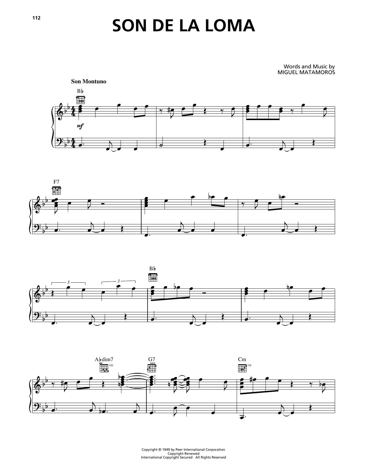 Trio Matamoros Son De La Loma sheet music notes and chords arranged for Piano, Vocal & Guitar Chords (Right-Hand Melody)