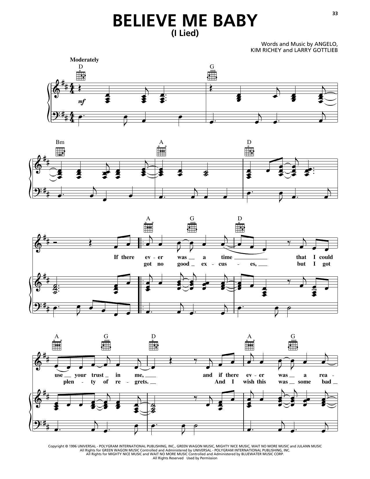 Trisha Yearwood Believe Me Baby (I Lied) sheet music notes and chords arranged for Lead Sheet / Fake Book