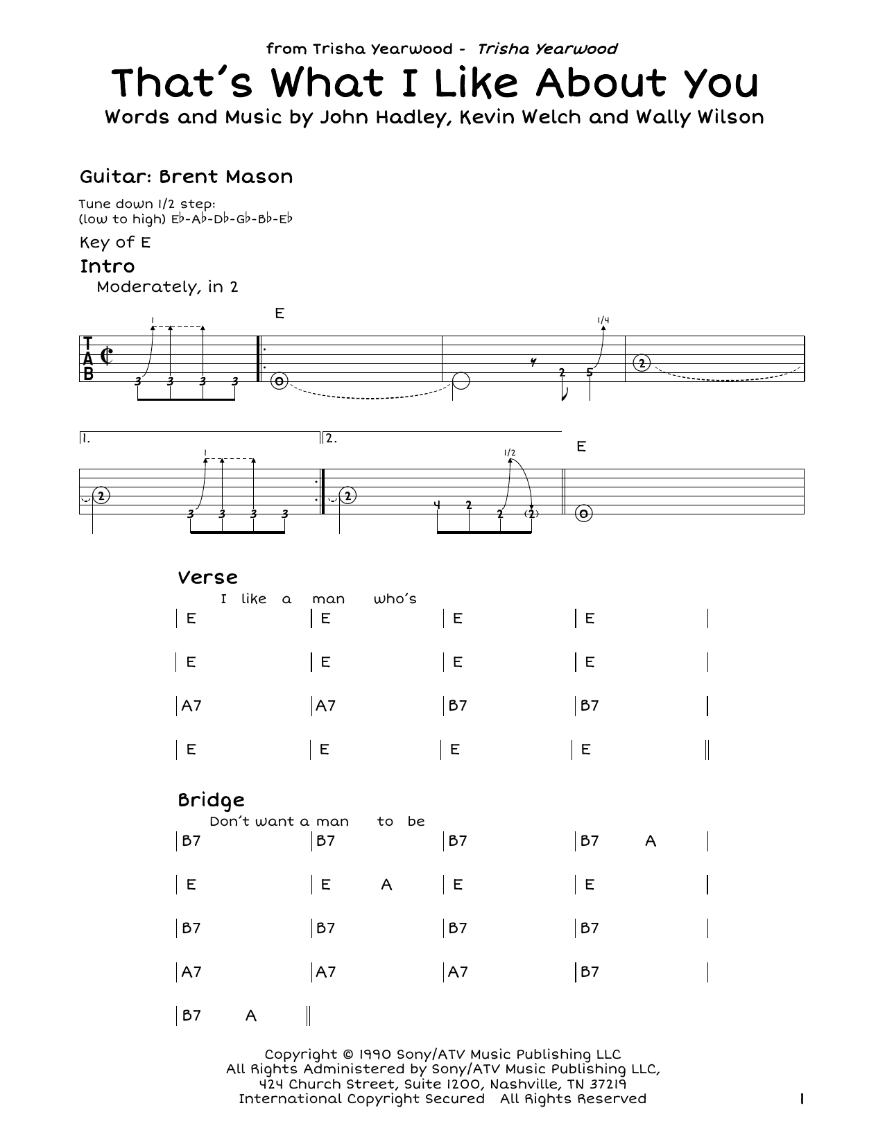 Trisha Yearwood That's What I Like About You sheet music notes and chords arranged for Guitar Lead Sheet