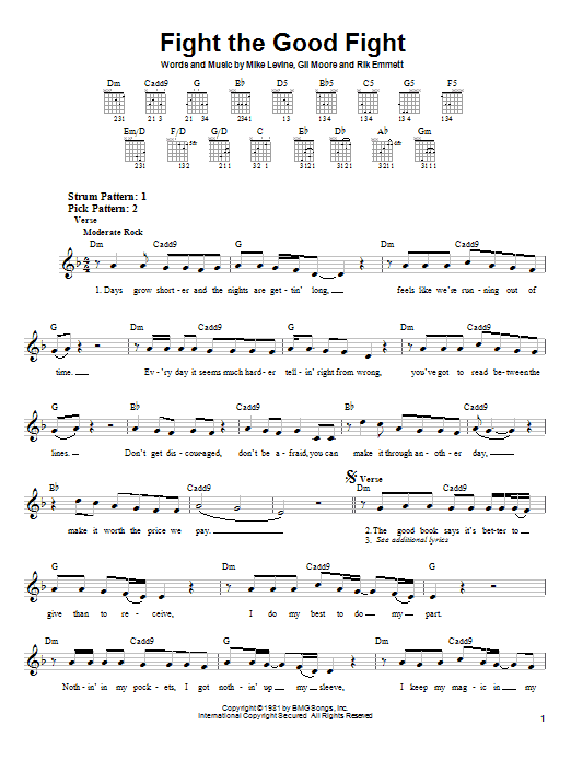 Triumph Fight The Good Fight sheet music notes and chords arranged for Easy Guitar