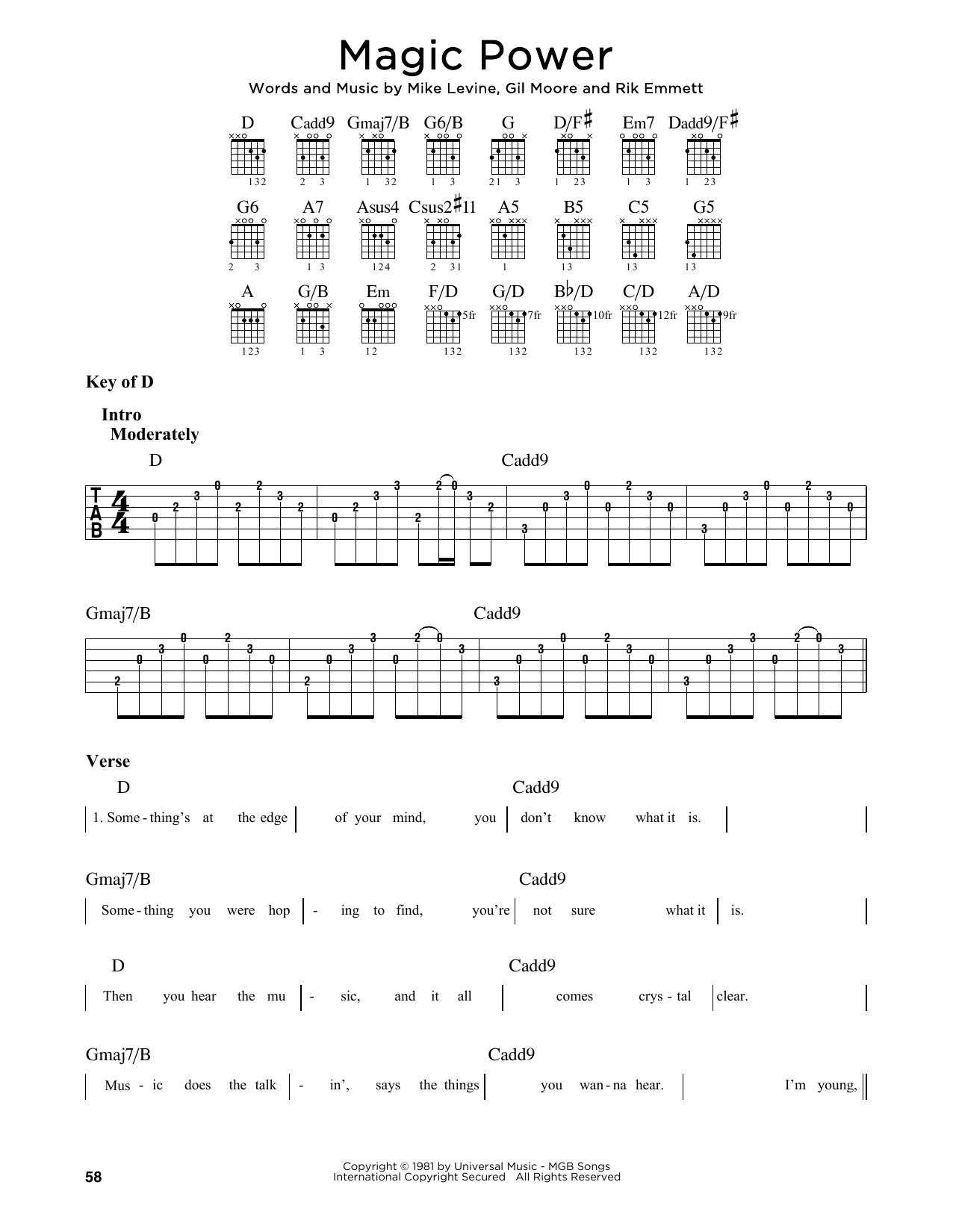 Triumph Magic Power sheet music notes and chords arranged for Guitar Lead Sheet