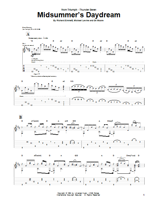 Triumph Midsummer's Daydream sheet music notes and chords arranged for Guitar Tab