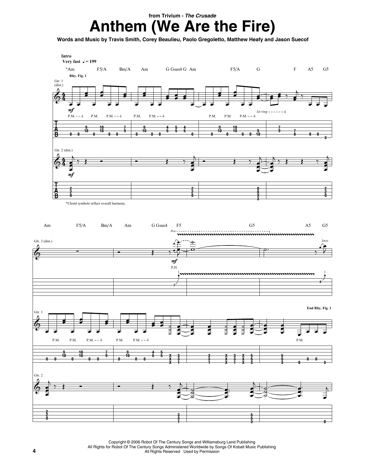 Trivium Anthem (We Are The Fire) sheet music notes and chords arranged for Guitar Tab