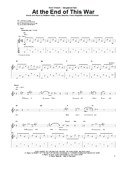 Trivium At The End Of This War sheet music notes and chords arranged for Guitar Tab