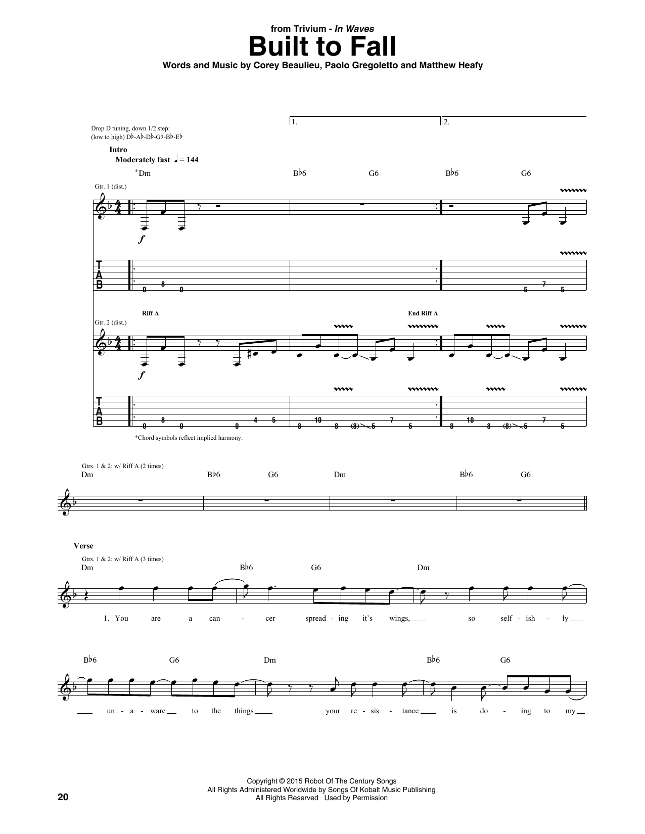 Trivium Built To Fall sheet music notes and chords arranged for Guitar Tab