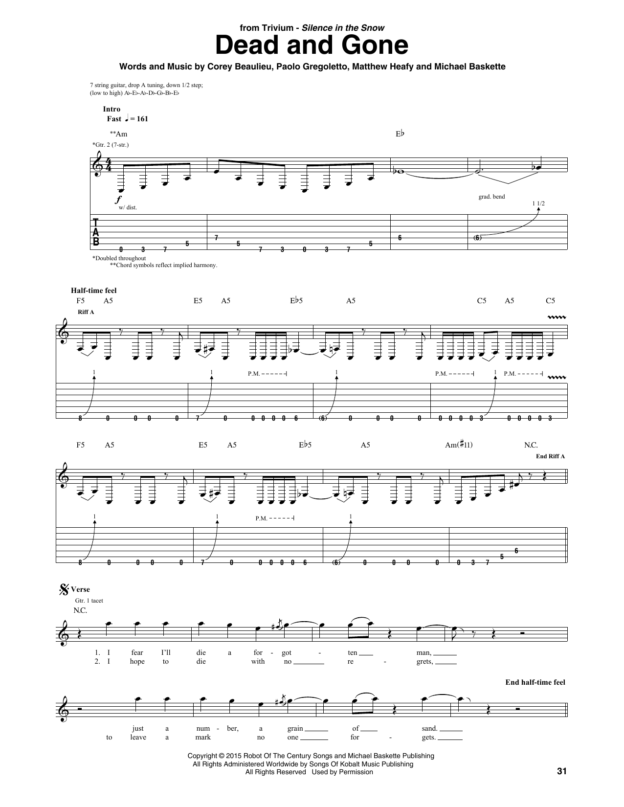 Trivium Dead And Gone sheet music notes and chords arranged for Guitar Tab