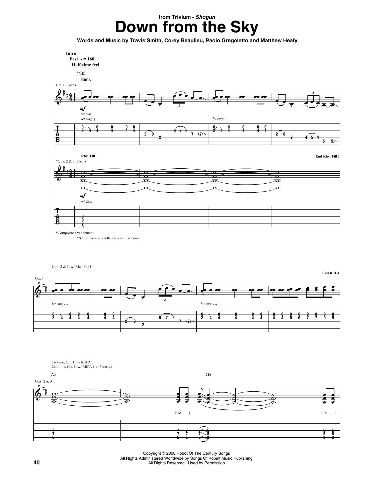Trivium Down From The Sky sheet music notes and chords arranged for Guitar Tab