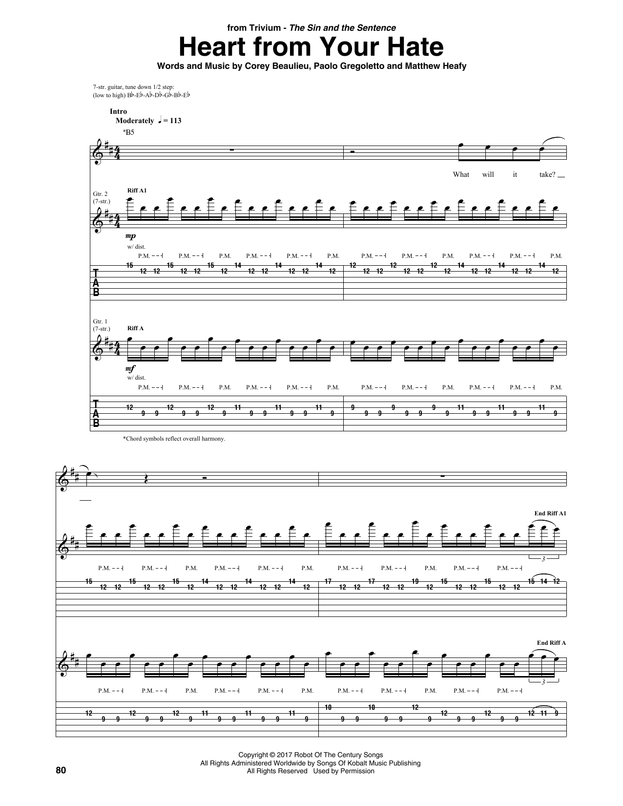 Trivium Heart From Your Hate sheet music notes and chords arranged for Guitar Tab