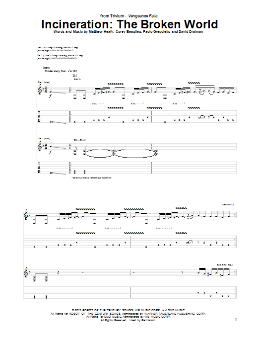 Trivium Incineration: The Broken World sheet music notes and chords arranged for Guitar Tab