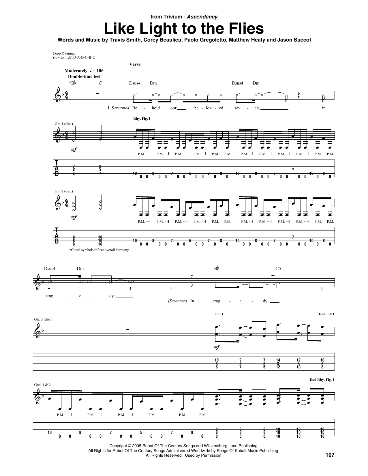 Trivium Like Light To The Flies sheet music notes and chords arranged for Guitar Tab