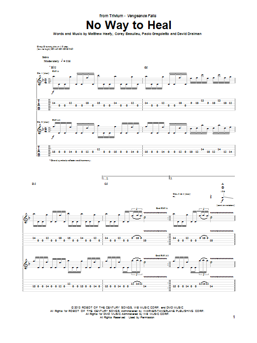 Trivium No Way To Heal sheet music notes and chords arranged for Guitar Tab