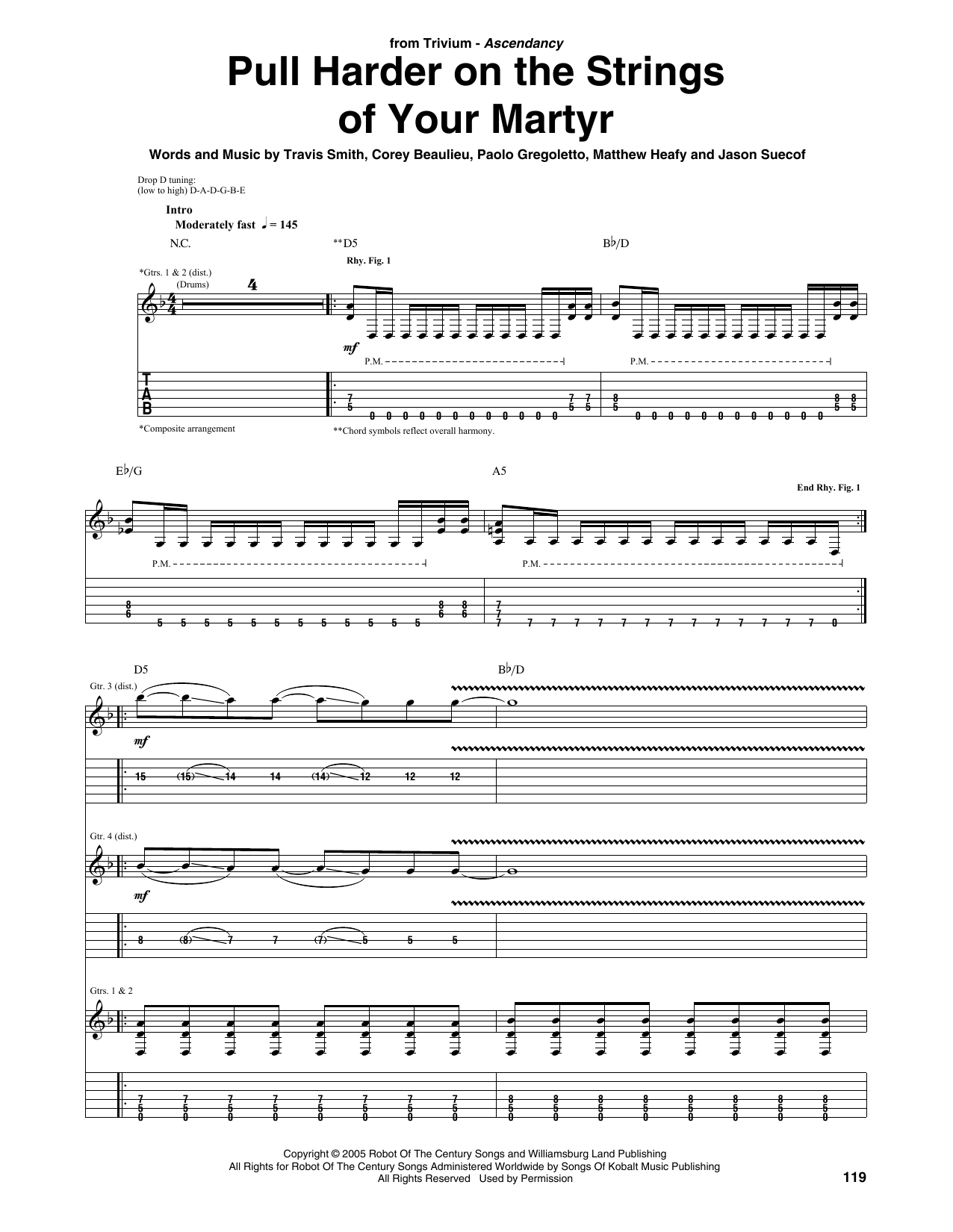 Trivium Pull Harder On The Strings Of Your Martyr sheet music notes and chords arranged for Guitar Tab