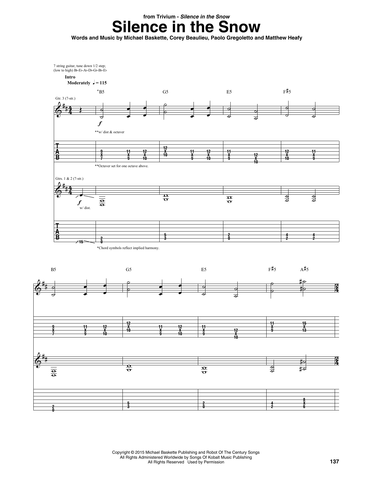 Trivium Silence In The Snow sheet music notes and chords arranged for Guitar Tab