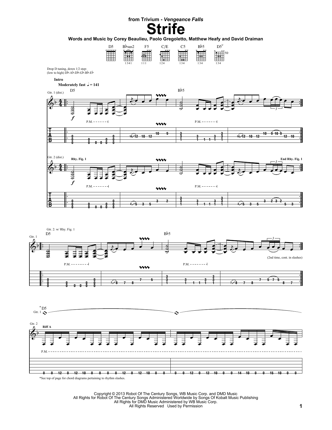 Trivium Strife sheet music notes and chords arranged for Guitar Tab