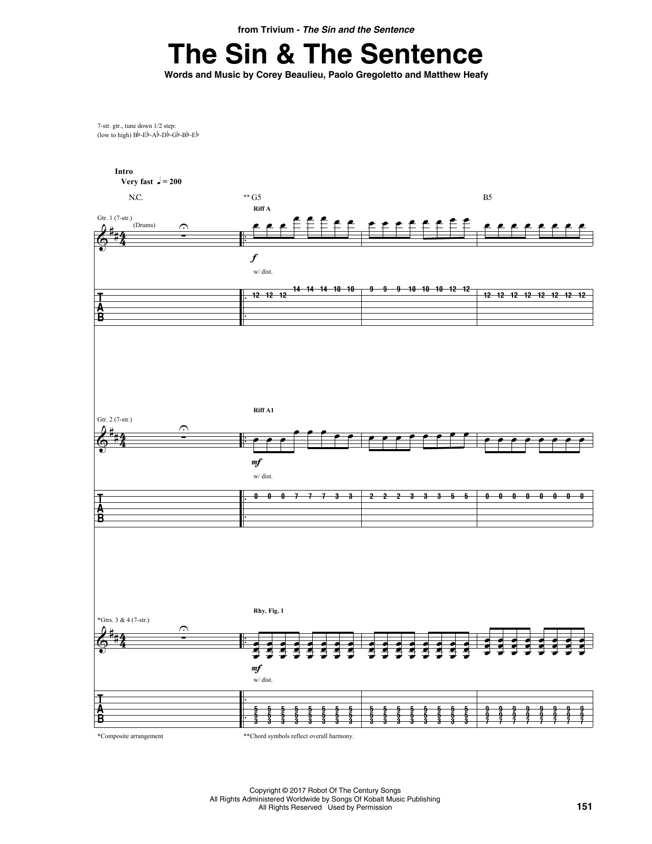 Trivium The Sin & The Sentence sheet music notes and chords arranged for Guitar Tab