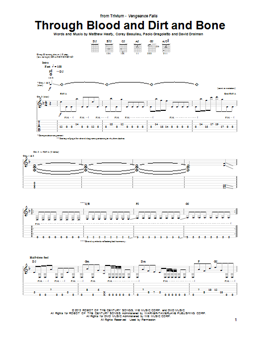 Trivium Through Blood And Dirt And Bone sheet music notes and chords arranged for Guitar Tab