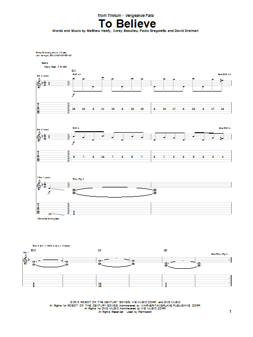 Trivium To Believe sheet music notes and chords arranged for Guitar Tab