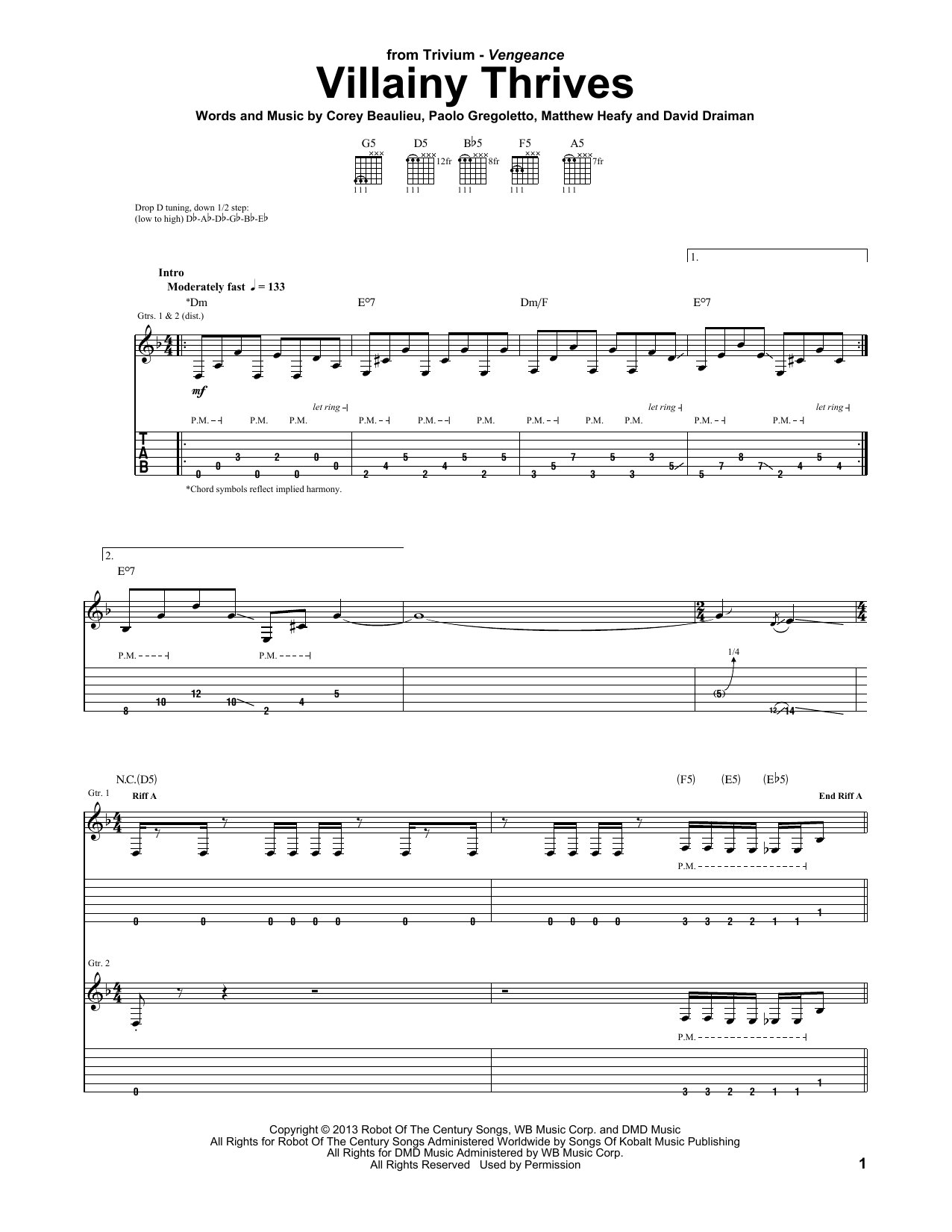 Trivium Villainy Thrives sheet music notes and chords arranged for Guitar Tab