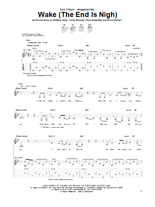 Trivium Wake (The End Is Nigh) sheet music notes and chords arranged for Guitar Tab