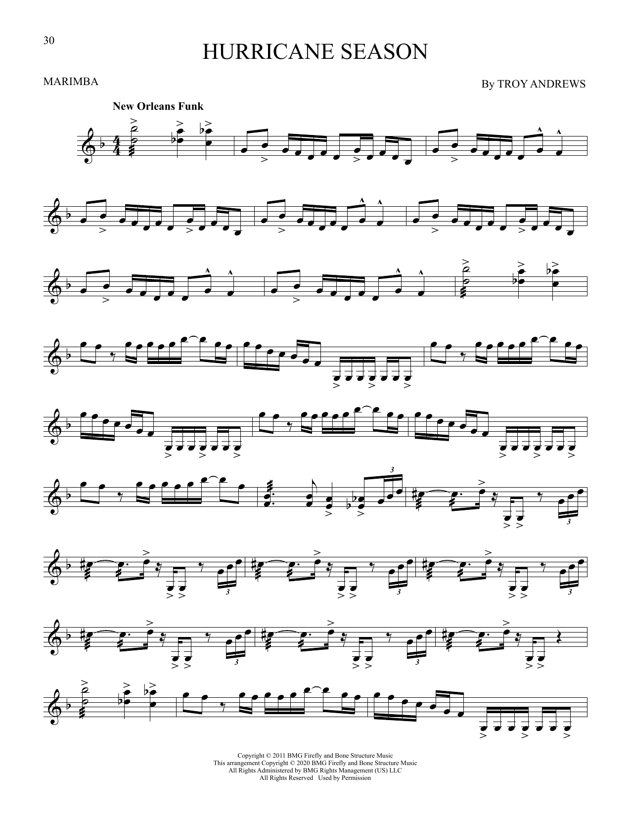 Trombone Shorty Hurricane Season sheet music notes and chords arranged for Marimba Solo