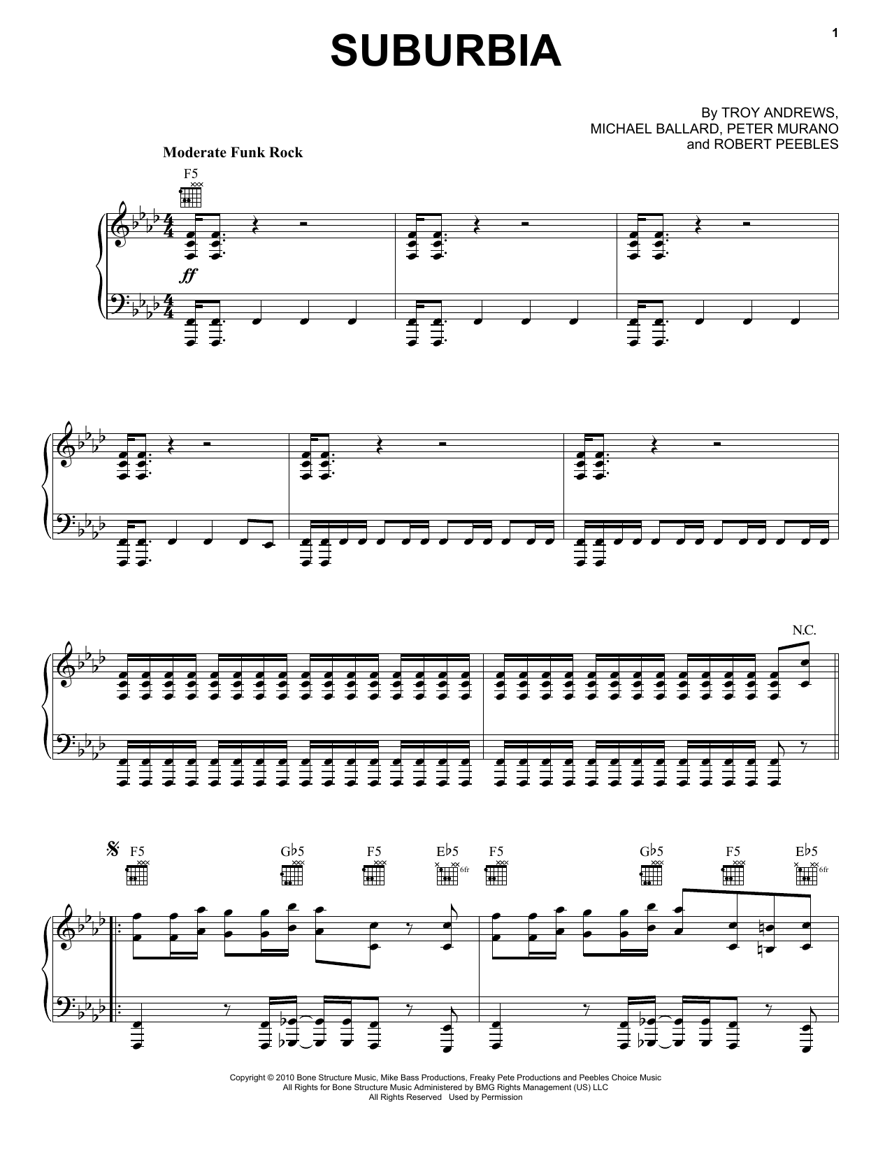Trombone Shorty Suburbia sheet music notes and chords arranged for Piano, Vocal & Guitar Chords (Right-Hand Melody)