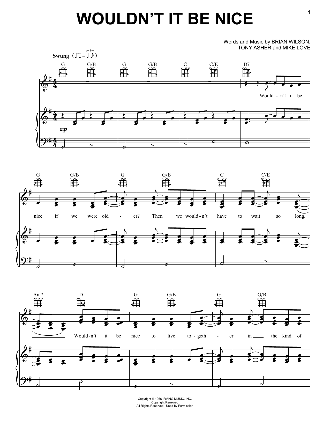 Trousdale Wouldn't It Be Nice sheet music notes and chords arranged for Piano, Vocal & Guitar Chords (Right-Hand Melody)