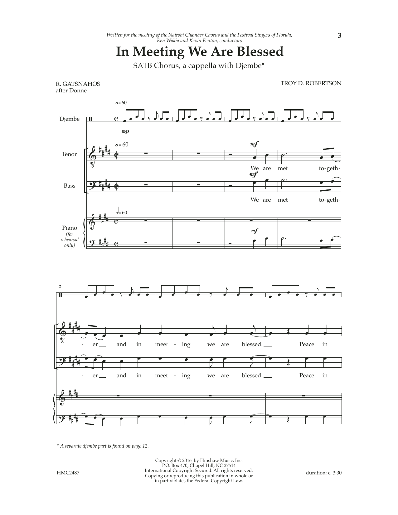 Troy Robertson In Meeting We Are Blessed sheet music notes and chords arranged for SATB Choir