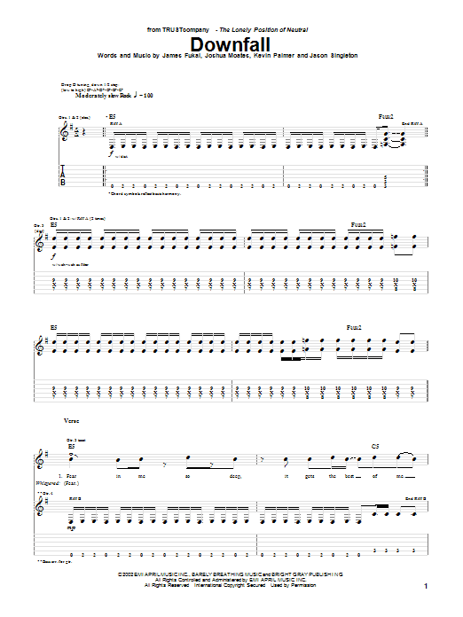TRUSTcompany Downfall sheet music notes and chords arranged for Guitar Tab