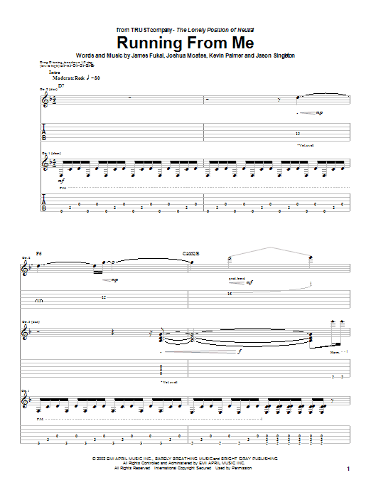 TRUSTcompany Running From Me sheet music notes and chords arranged for Guitar Tab