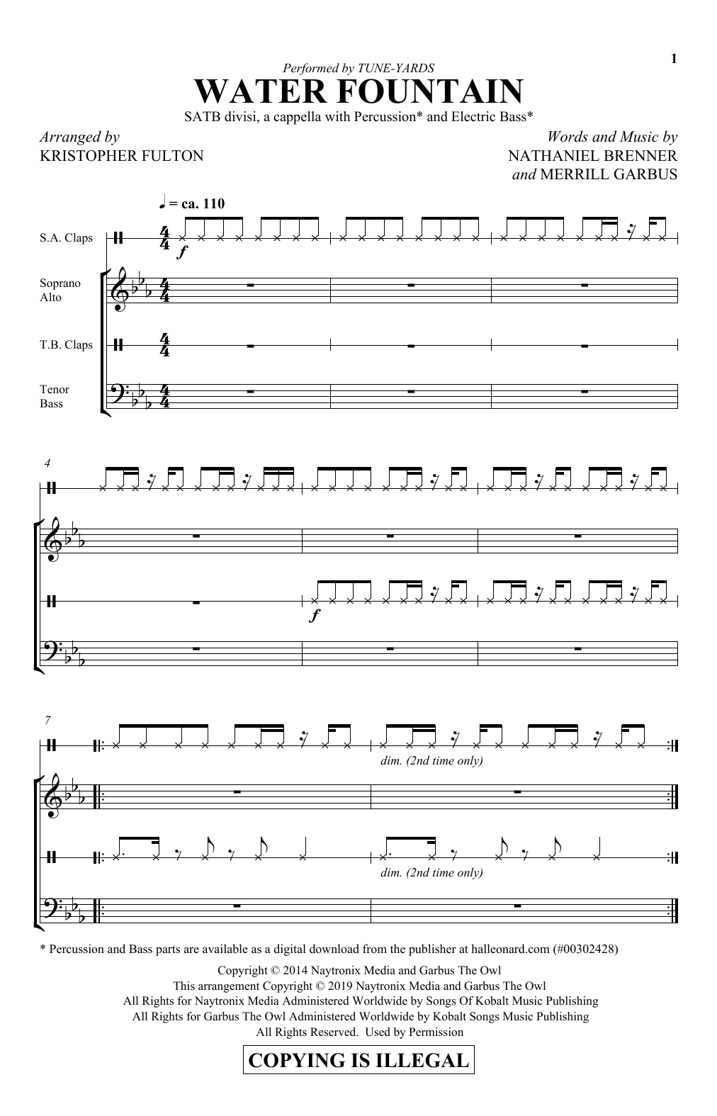 Tune-Yards Water Fountain (arr. Kristopher Fulton) sheet music notes and chords arranged for SATB Choir