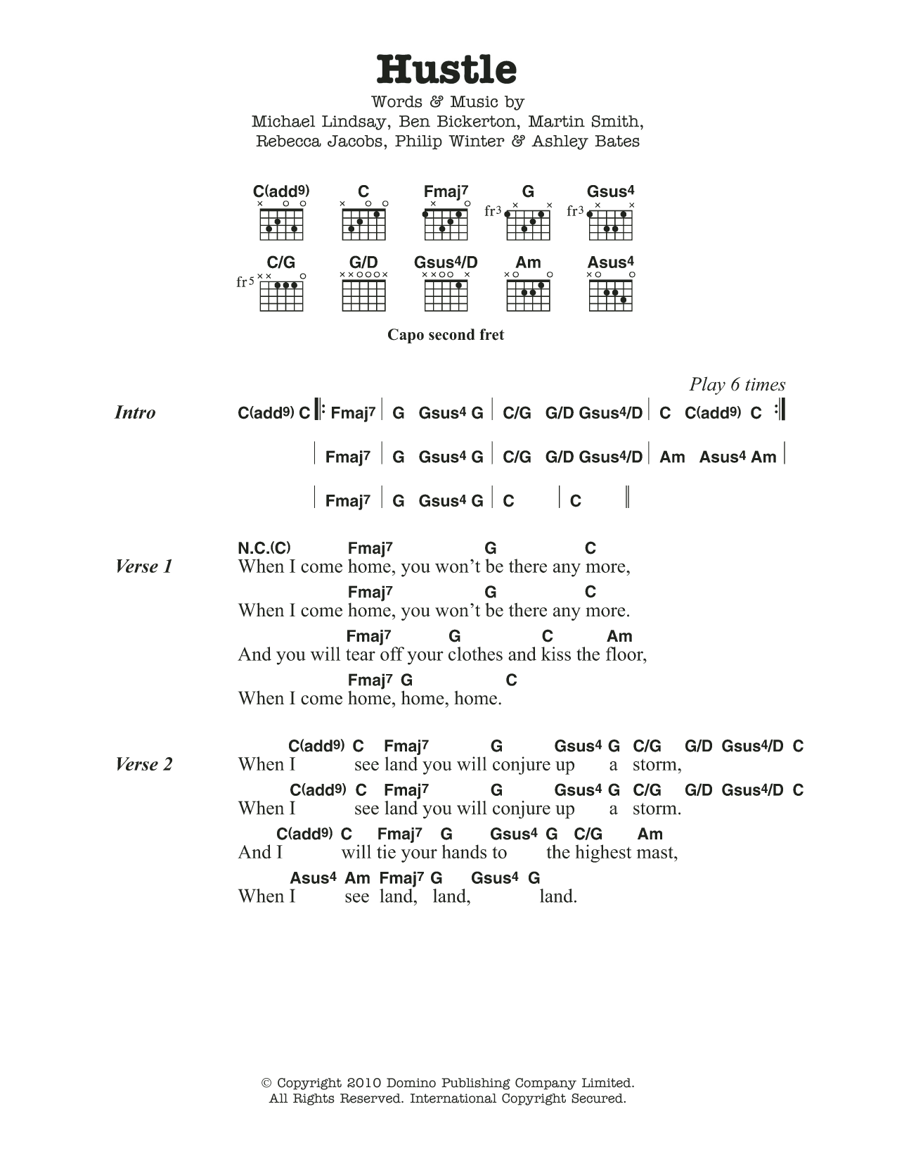 Tunng Hustle sheet music notes and chords arranged for Guitar Chords/Lyrics