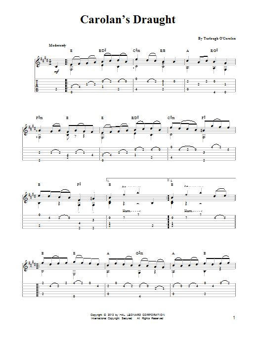 Turlough O'Carolan Carolan's Draught (arr. Mark Phillips) sheet music notes and chords arranged for Easy Guitar Tab