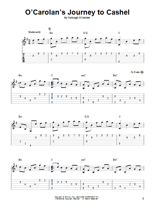Turlough O'Carolan O'Carolan's Journey To Cashel sheet music notes and chords arranged for Solo Guitar