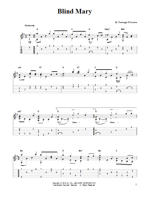 Turlough O'Carolan Blind Mary (arr. Mark Phillips) sheet music notes and chords arranged for Easy Guitar Tab