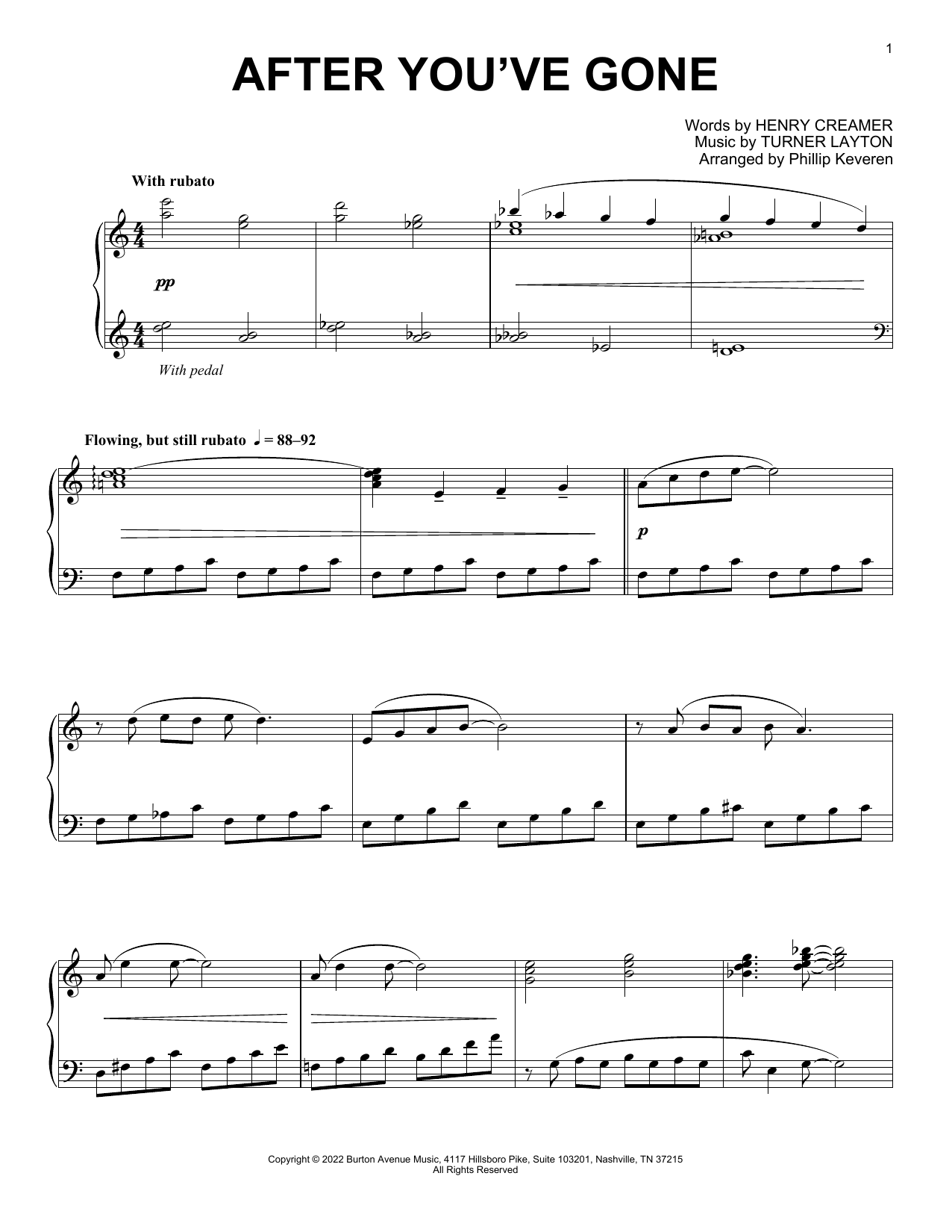 Turner Layton After You've Gone (arr. Phillip Keveren) sheet music notes and chords arranged for Piano Solo