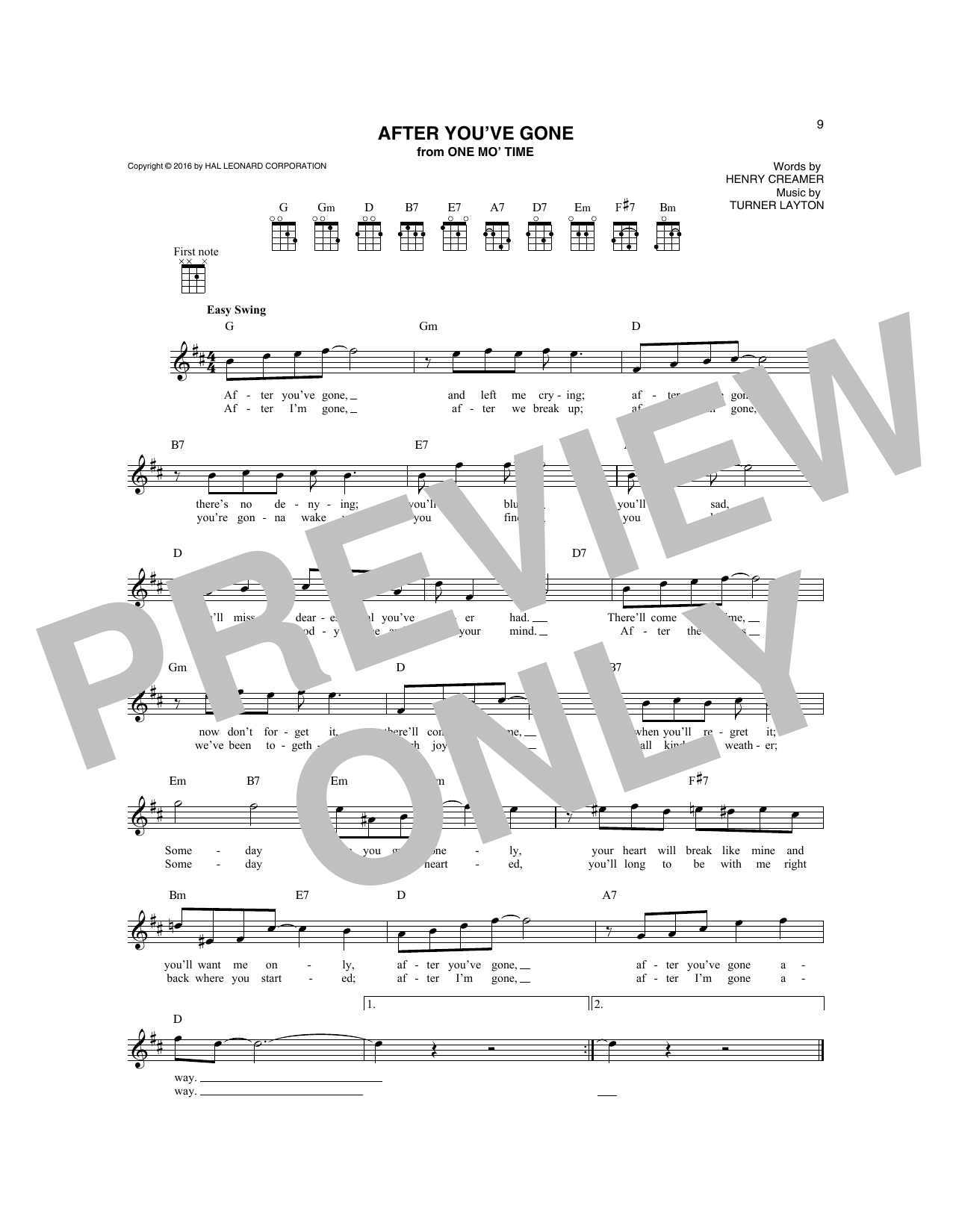 Turner Layton After You've Gone sheet music notes and chords arranged for Mandolin