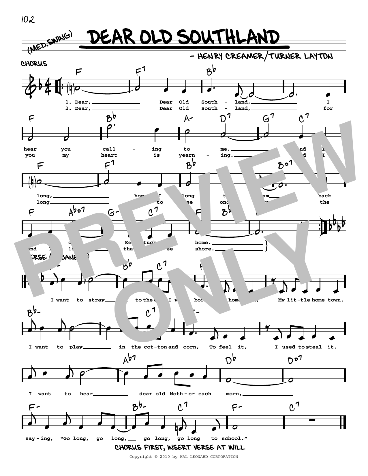 Turner Layton Dear Old Southland (arr. Robert Rawlins) sheet music notes and chords arranged for Real Book – Melody, Lyrics & Chords