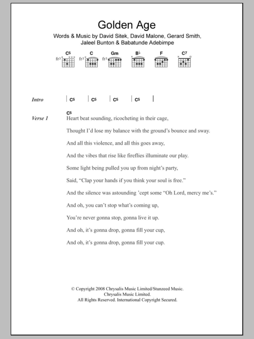 TV On The Radio Golden Age sheet music notes and chords arranged for Guitar Chords/Lyrics