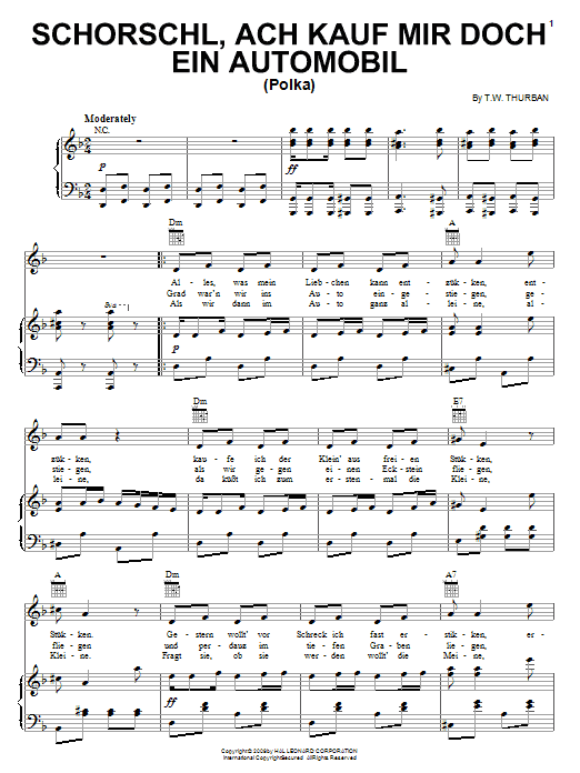T.W. Thurban Schorschl, Ach Kauf Mir Doch Ein Automobil (Polka) sheet music notes and chords arranged for Piano, Vocal & Guitar Chords (Right-Hand Melody)